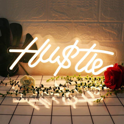 Pink Hustle Led Neon Sign With Rose Wall Decor | Shineneon