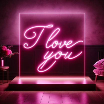 Pink I Love You Led Neon Sign With Frame For Romantic Bedroom Wedding Decor | Shineneon
