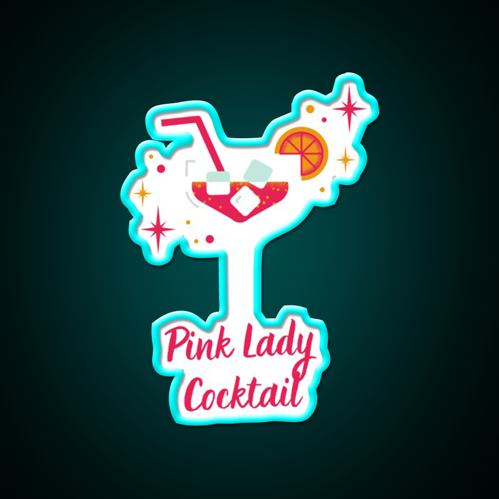 Pink Lady Cocktail Refreshing Cocktail Bar Decor Led Neon Sign Rgb Color - Size and dimension reference