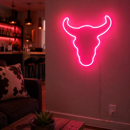 Pink Longhorn Head Neon Sign LED Neon Sign real lifestyle scene