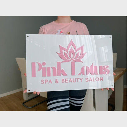 Pink Lotus Spa Salon Acrylic Business Logo Sign - Shineneon