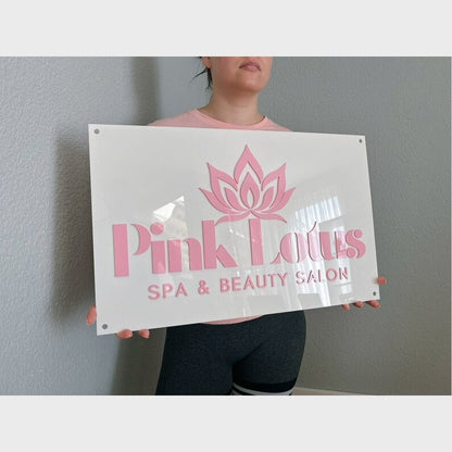 Pink Lotus Spa Salon Acrylic Business Logo Sign - Shineneon