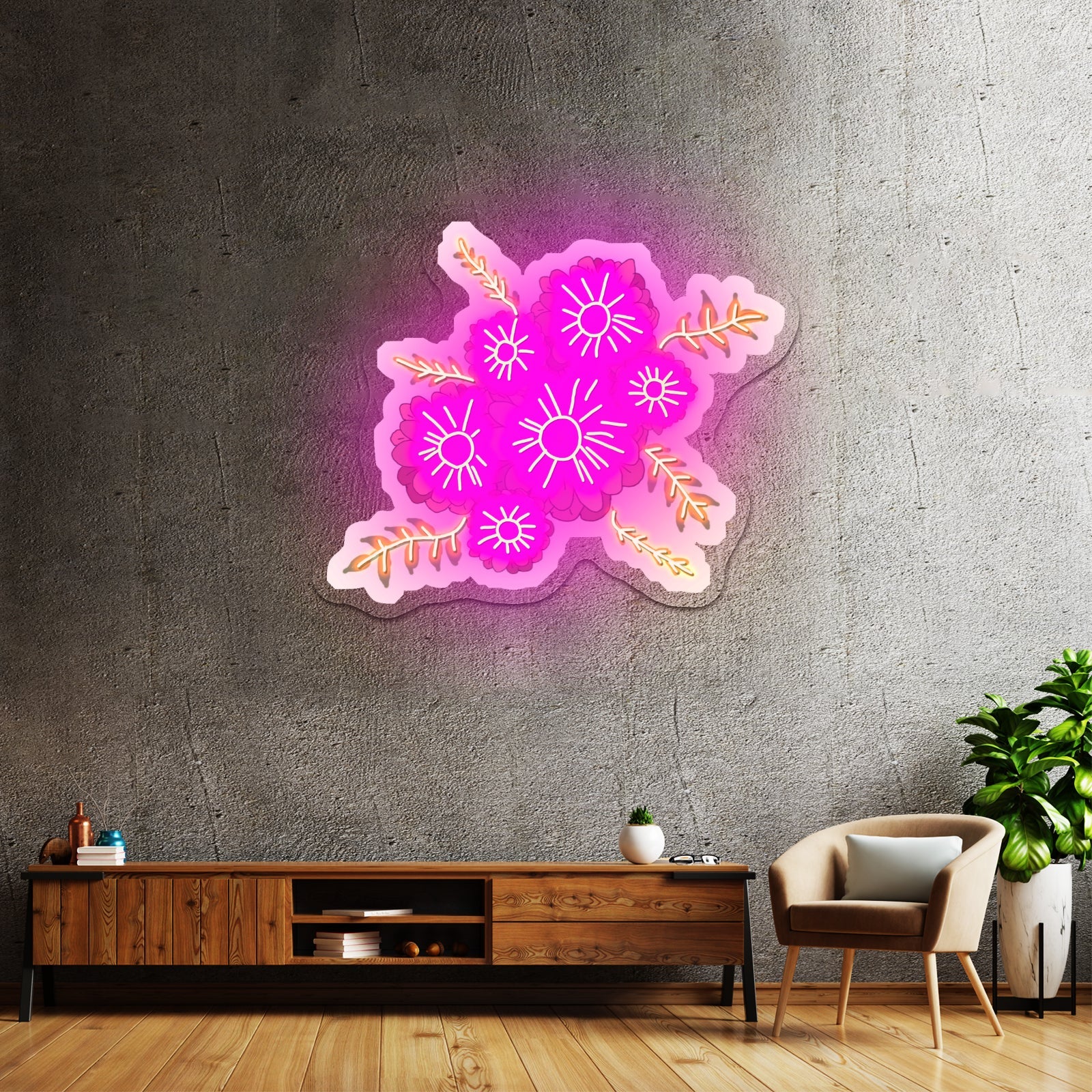 Pink Multicolor Floral Artwork Anime Neon Sign - Shineneon
