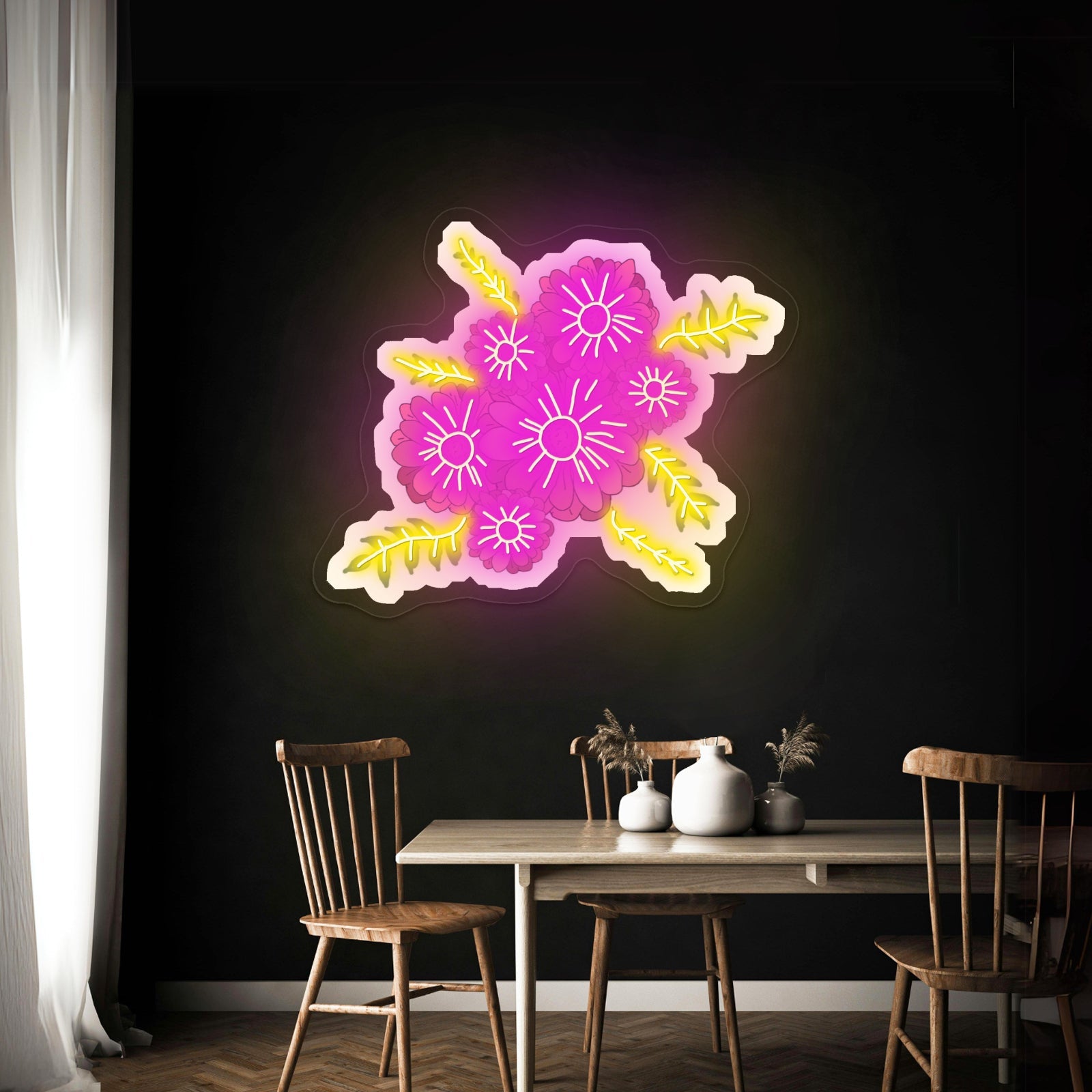 Pink Multicolor Floral Artwork Anime Neon Sign - Shineneon