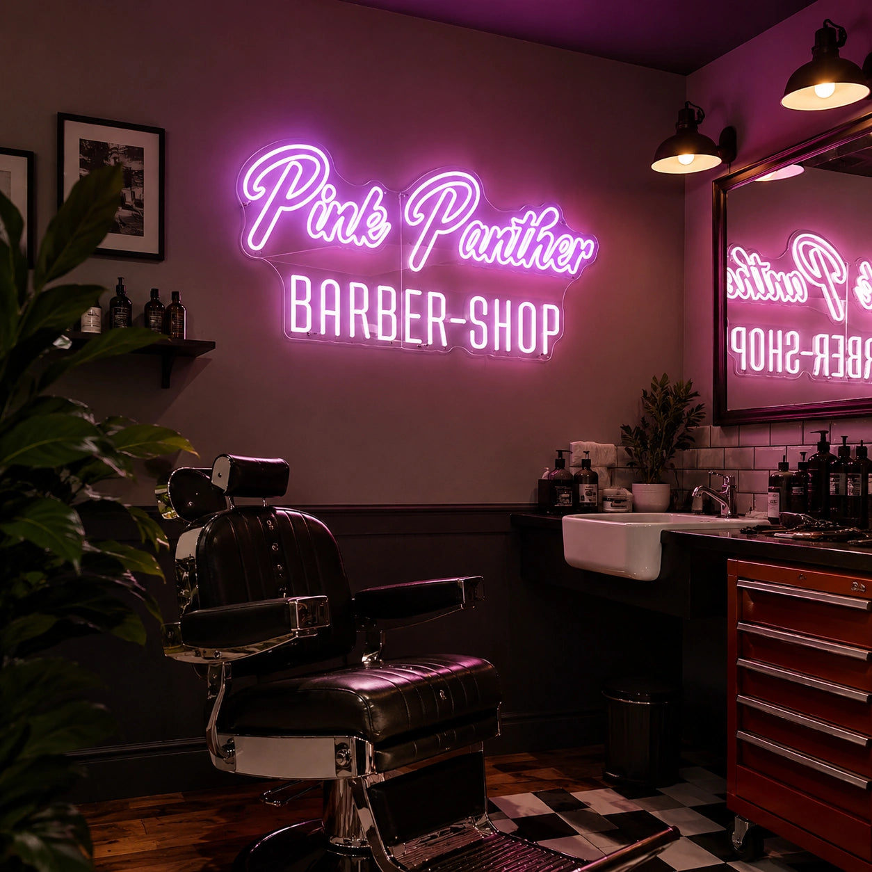 Pink Panther Barber Shop LED Neon Sign - 02 High-Converting Product Image