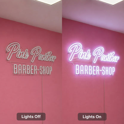 Pink Panther Barber Shop LED Neon Sign - 06 Day Night Comparison