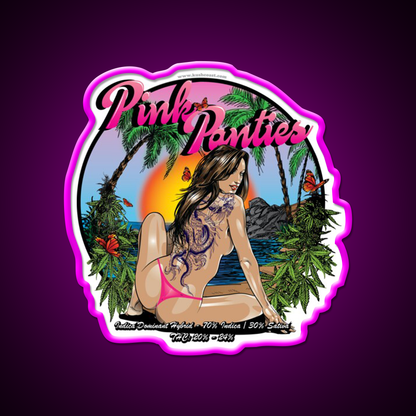 Pink Panties Strain Art Hemp Inspired Green Leaf Led Neon Sign Rgb Color - Neon sign mounted on wall in room