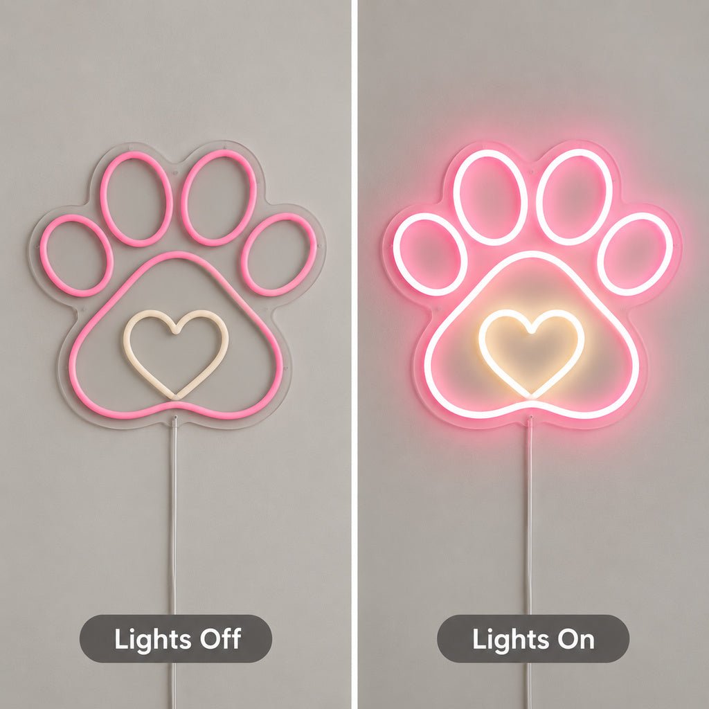Pink Paw Print Heart LED Neon Sign - Shineneon