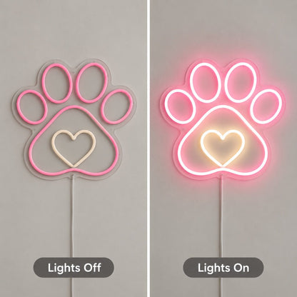 Pink Paw Print Heart LED Neon Sign - Shineneon