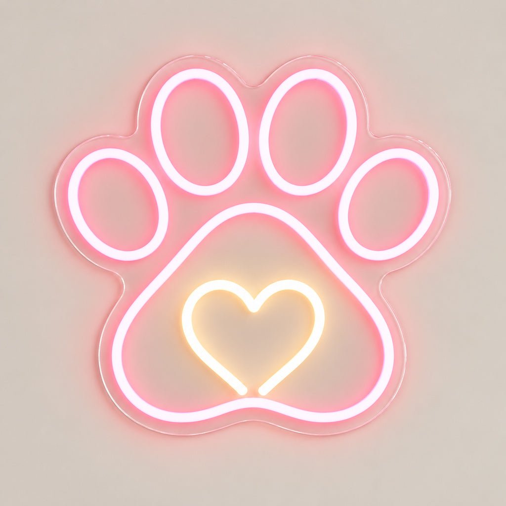 Pink Paw Print Heart LED Neon Sign - Shineneon
