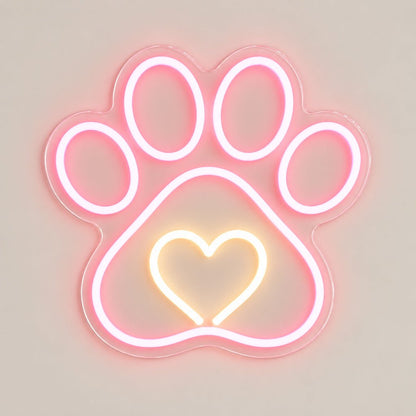 Pink Paw Print Heart LED Neon Sign - Shineneon