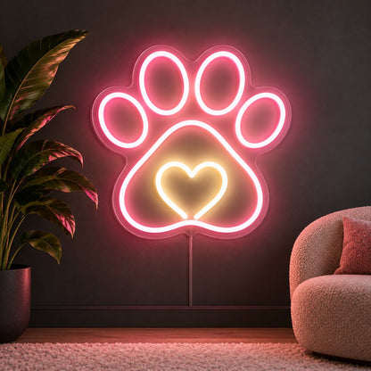 Pink Paw Print Heart LED Neon Sign - Shineneon