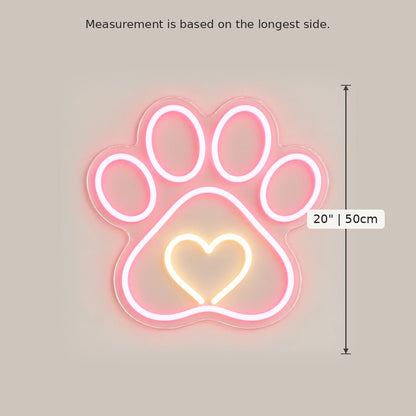 Pink Paw Print Heart LED Neon Sign - Shineneon