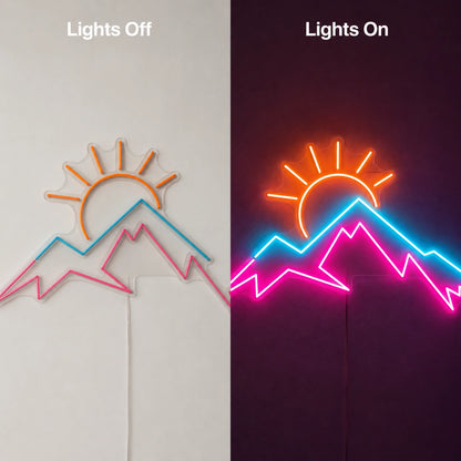 Pink Peak Mountain Neon Sign LED Neon Sign day and night comparison