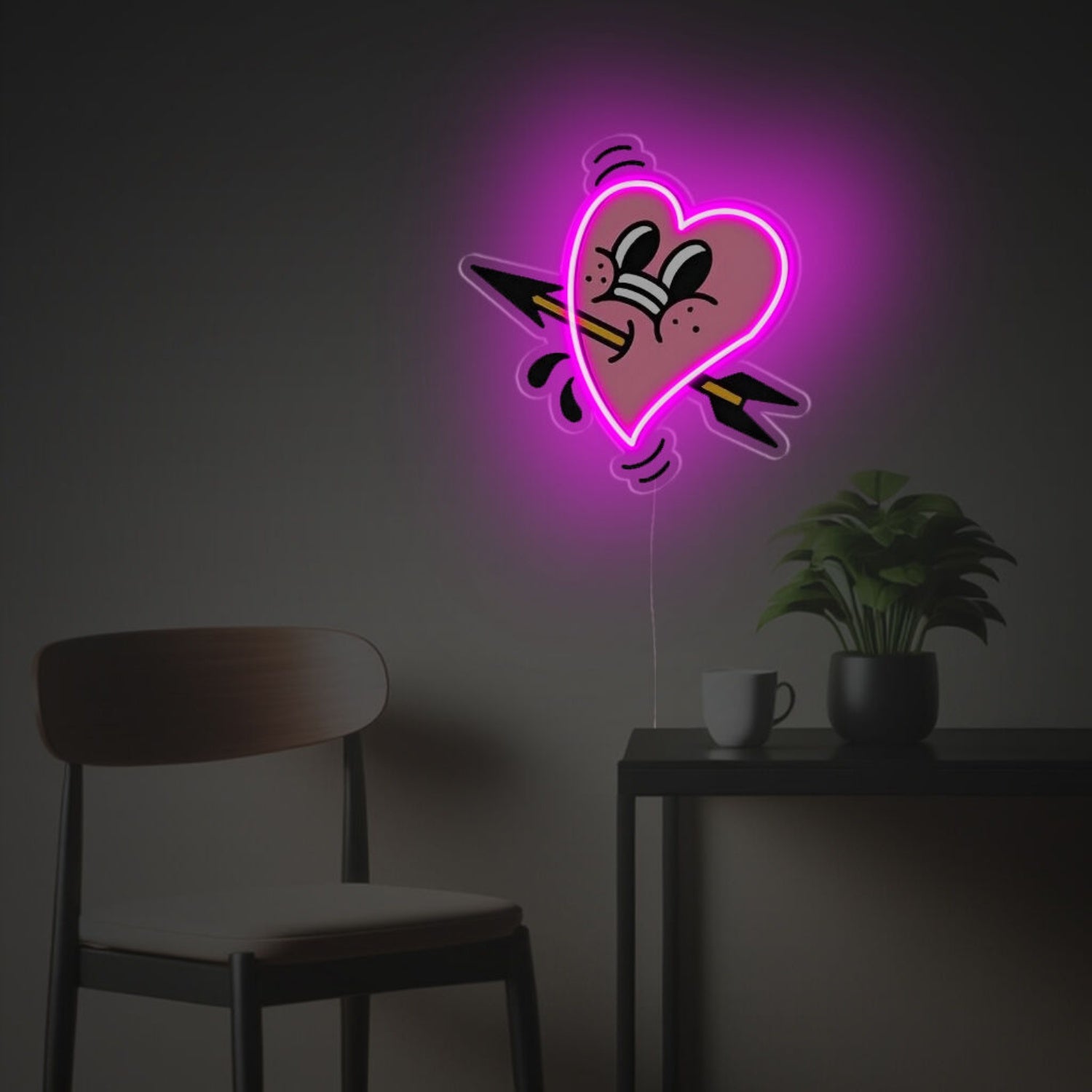 Pink Pierced Heart Led Neon Acrylic Artwork | Shineneon