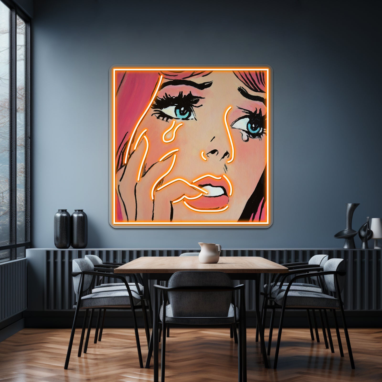 Pink Pop Art Crying Comic Girl Grief Artwork Led Neon Signs Custom | Shineneon