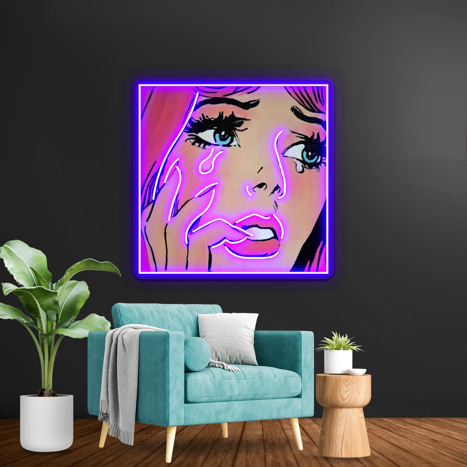 Pink Pop Art Crying Comic Girl Grief Artwork Led Neon Signs Custom | Shineneon