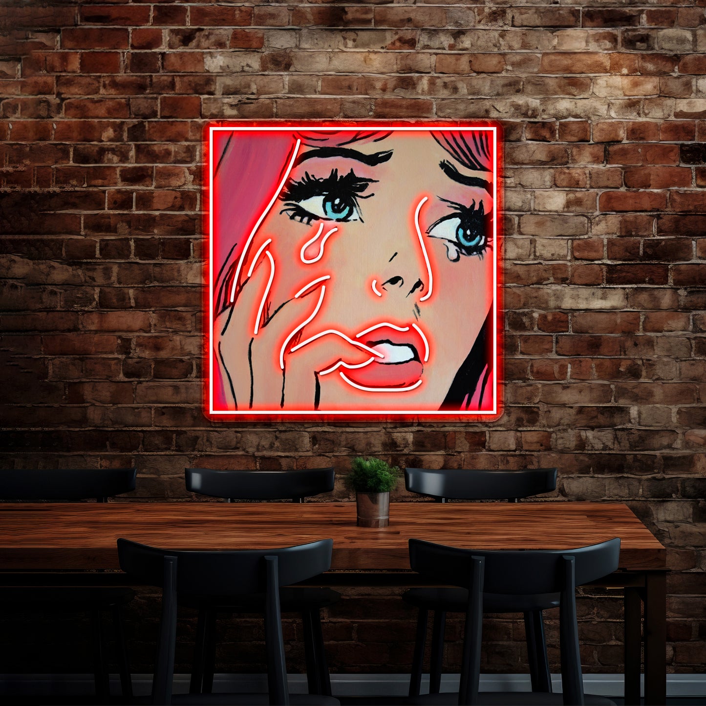 Pink Pop Art Crying Comic Girl Grief Artwork Led Neon Signs Custom