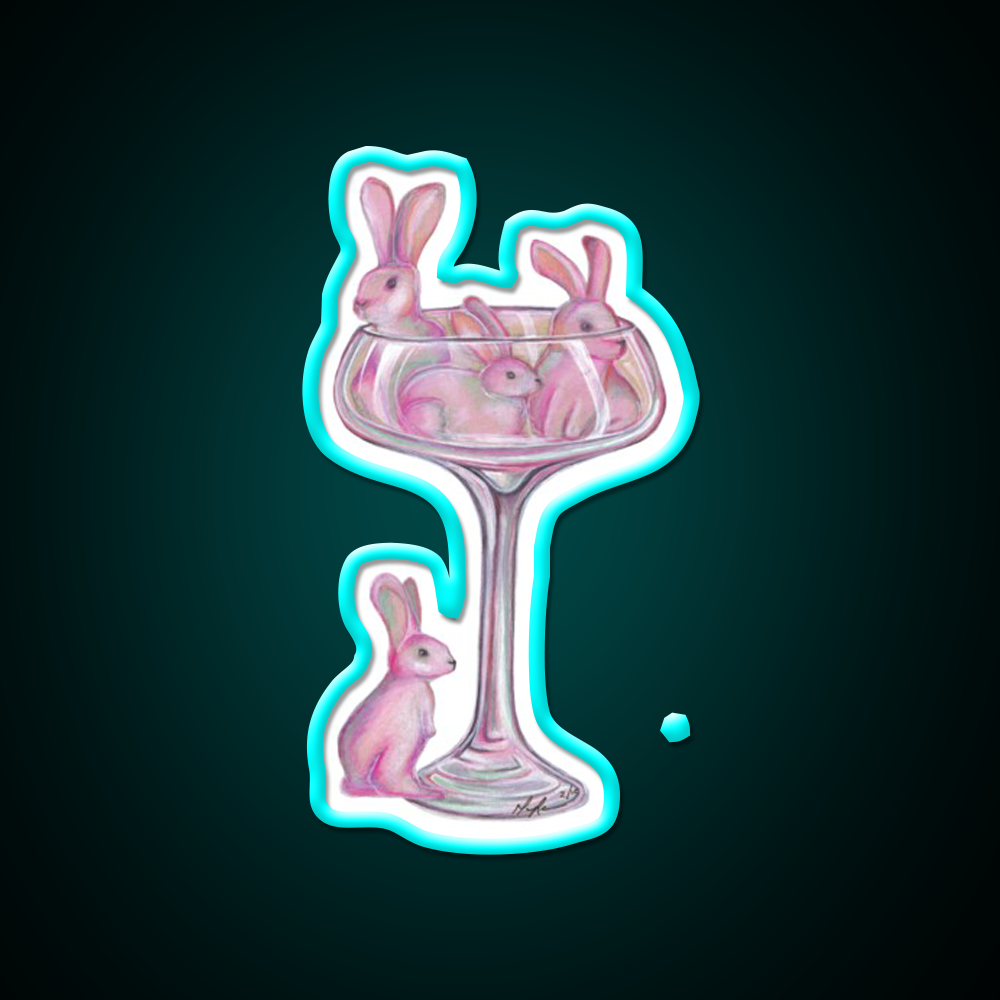 Pink Rabbits Cocktail Bar Decor Led Neon Sign Rgb Color - Size and dimension reference