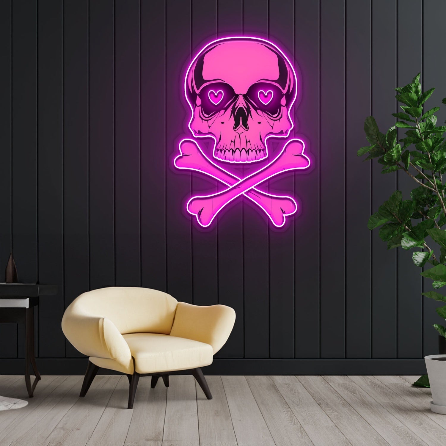 Pink Skull With Bones Led Neon Sign X Acrylic Artwork - Shineneon