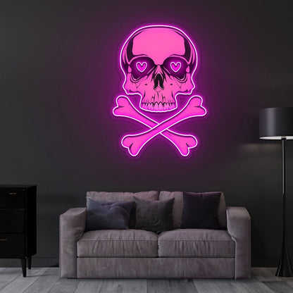 Pink Skull With Bones Led Neon Sign X Acrylic Artwork - Shineneon