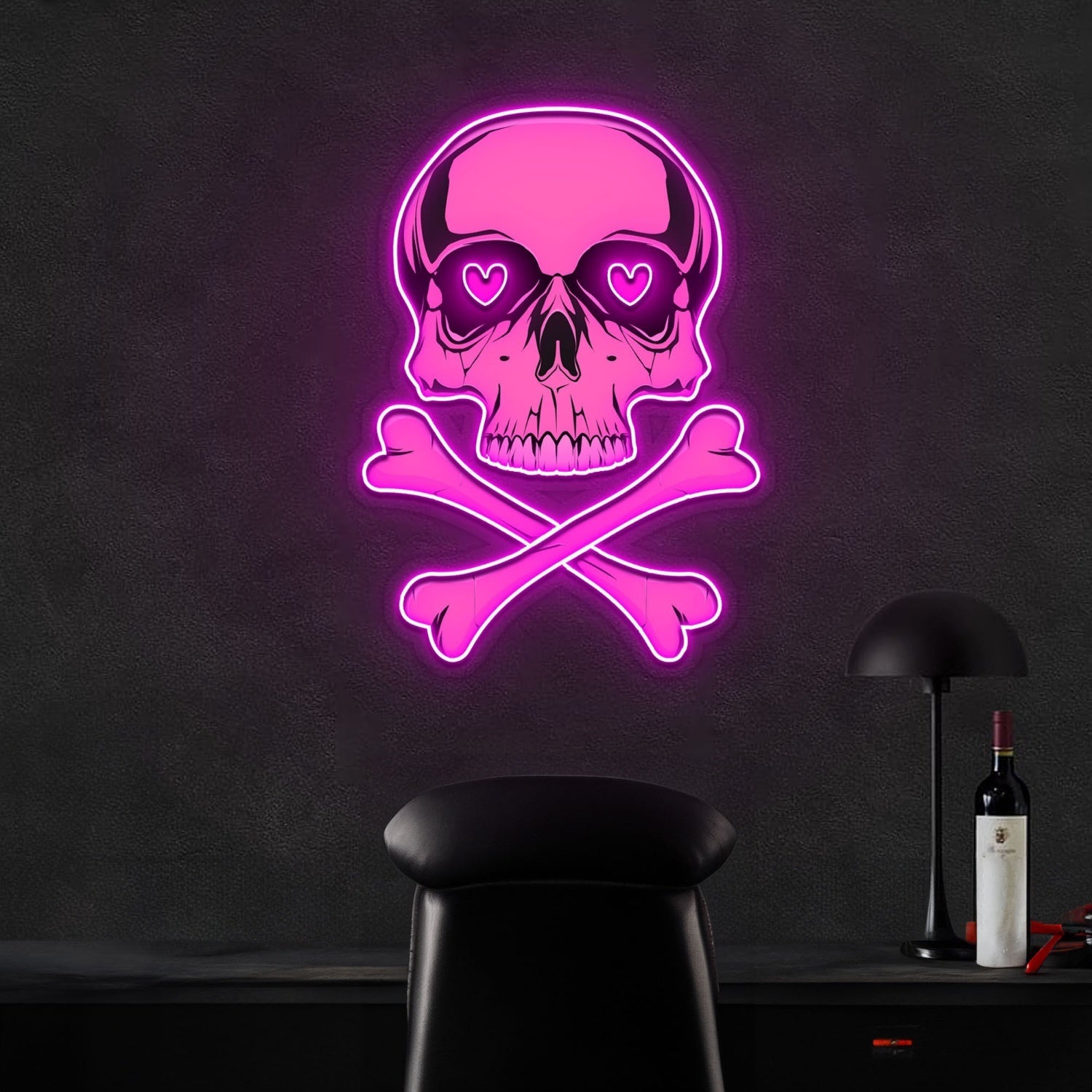 Pink Skull With Bones Led Neon Sign X Acrylic Artwork - Shineneon