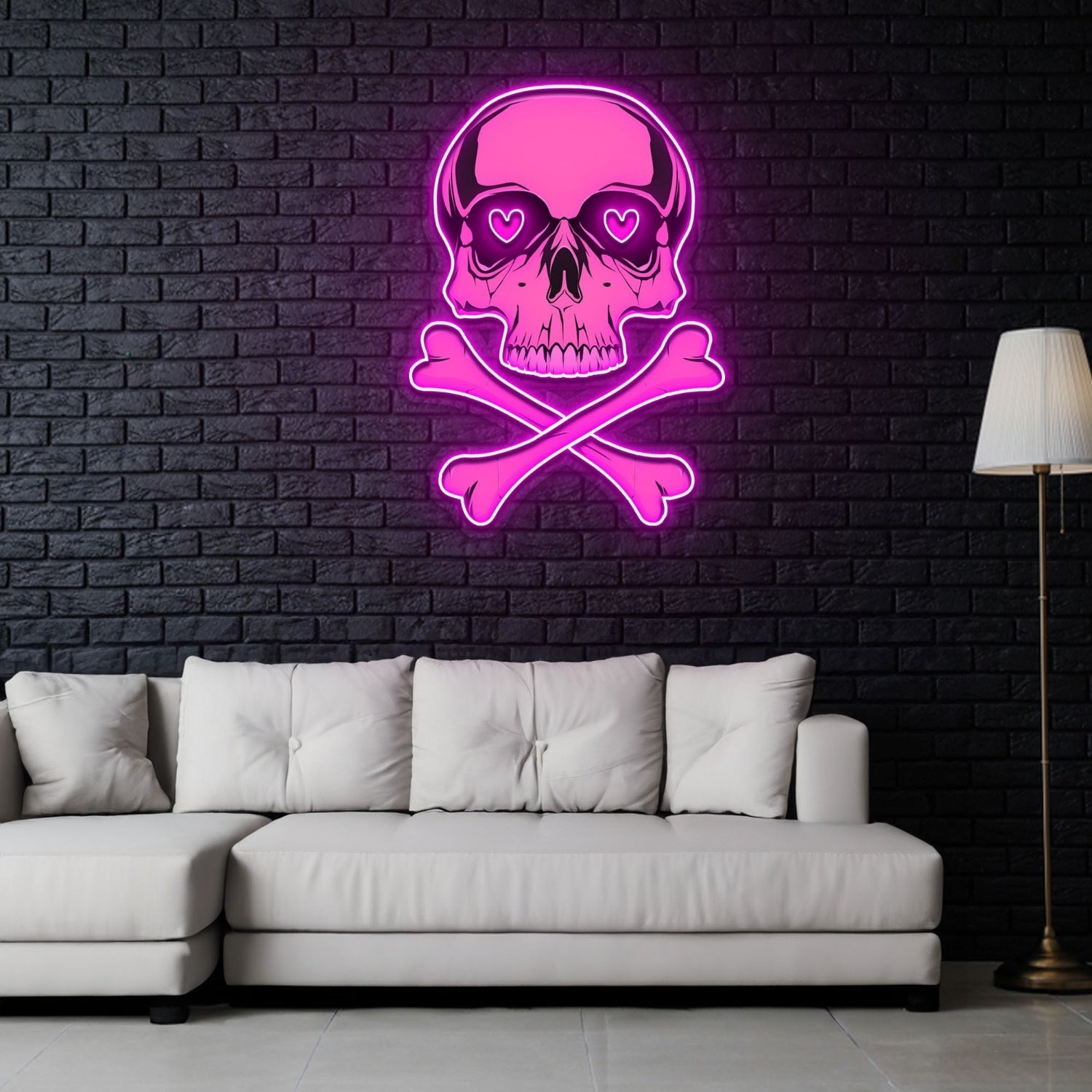 Pink Skull With Bones Led Neon Sign X Acrylic Artwork - Shineneon