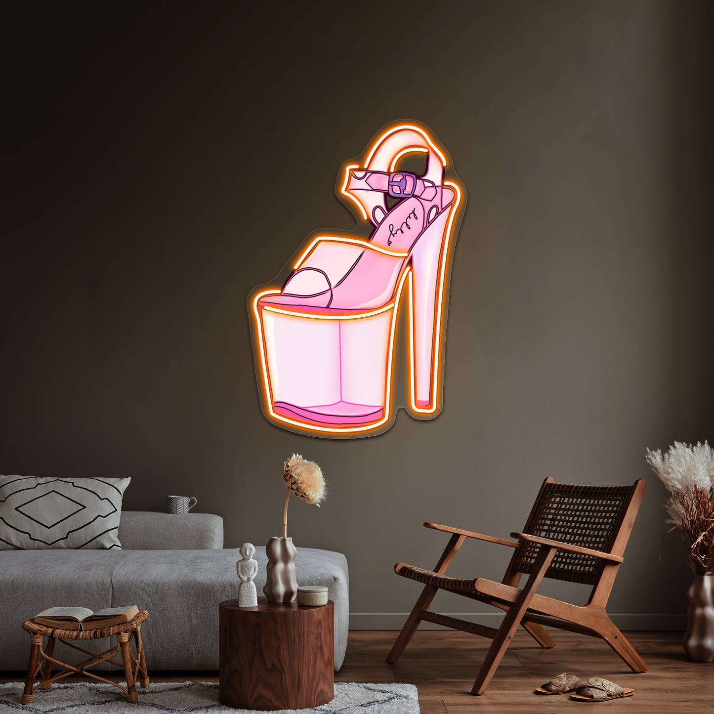 Pink Stripper Heel Artwork Led Neon Signs Custom