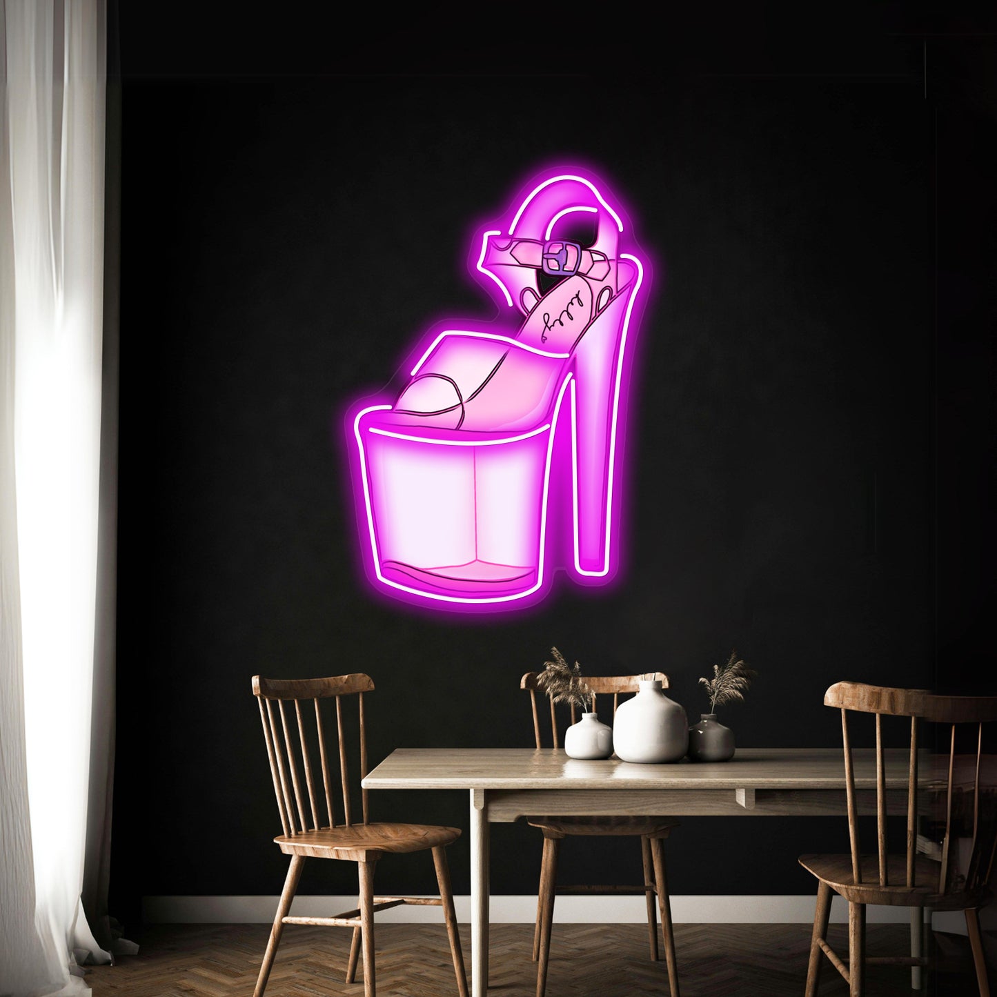 Pink Stripper Heel Artwork Led Neon Signs Custom