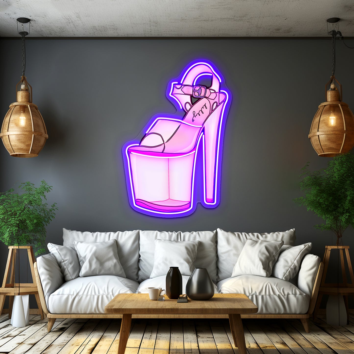 Pink Stripper Heel Artwork Led Neon Signs Custom