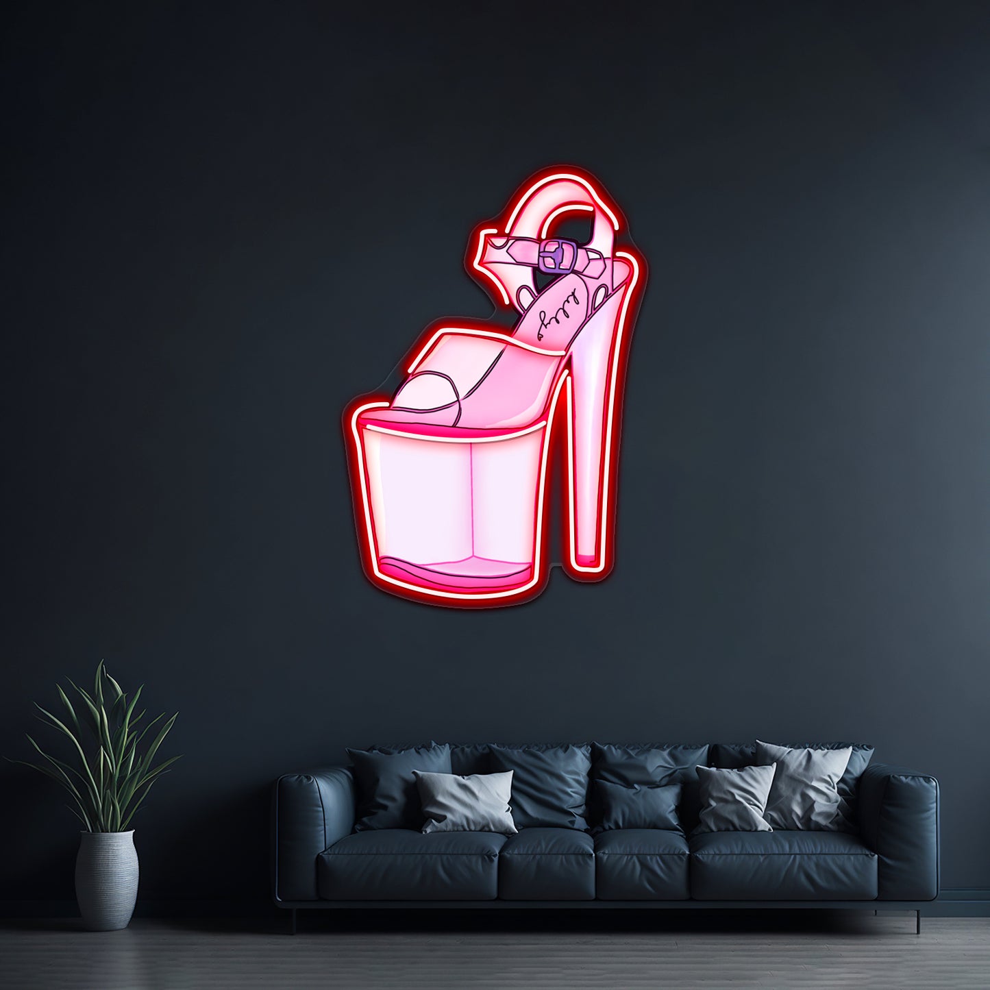 Pink Stripper Heel Artwork Led Neon Signs Custom