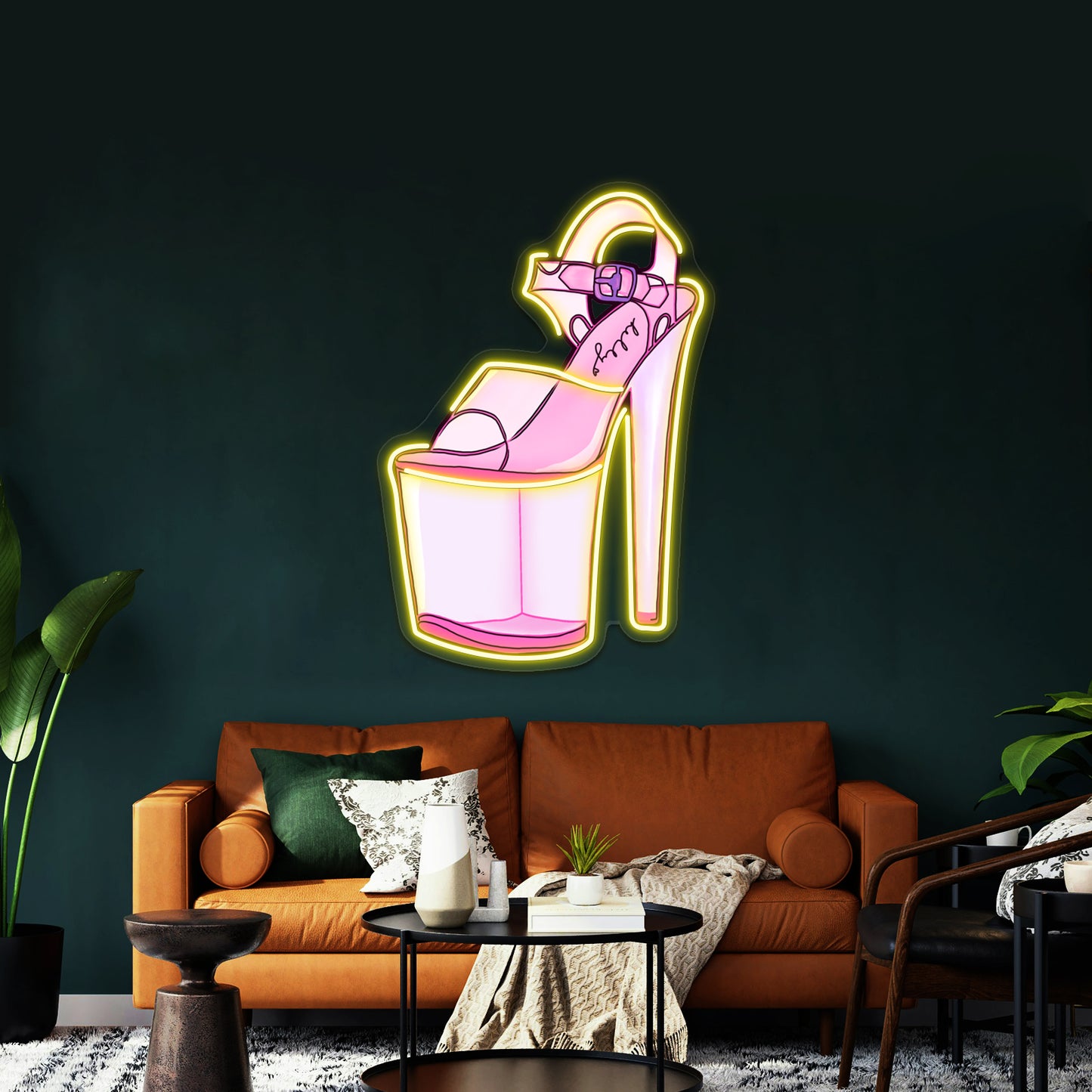 Pink Stripper Heel Artwork Led Neon Signs Custom