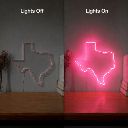 Pink Texas State Neon Sign LED Neon Sign day and night comparison