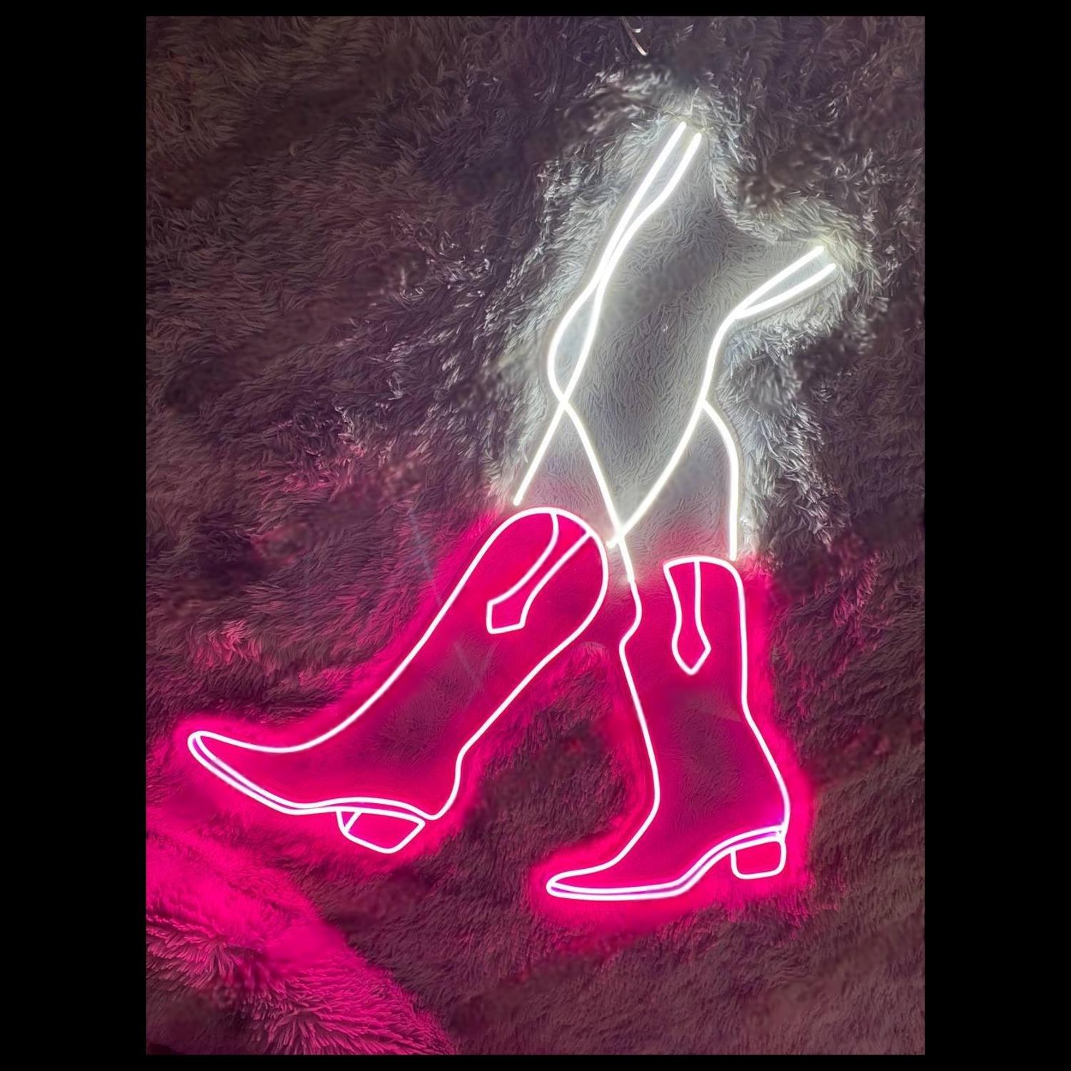 Pink-White Cowboy Boots Led Neon Sign For Indoor Western Decor | Shineneon