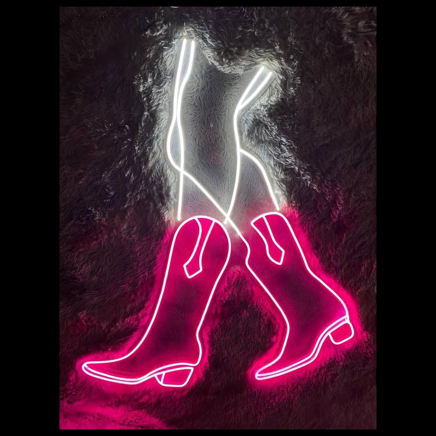 Pink-White Cowboy Boots Led Neon Sign For Indoor Western Decor | Shineneon