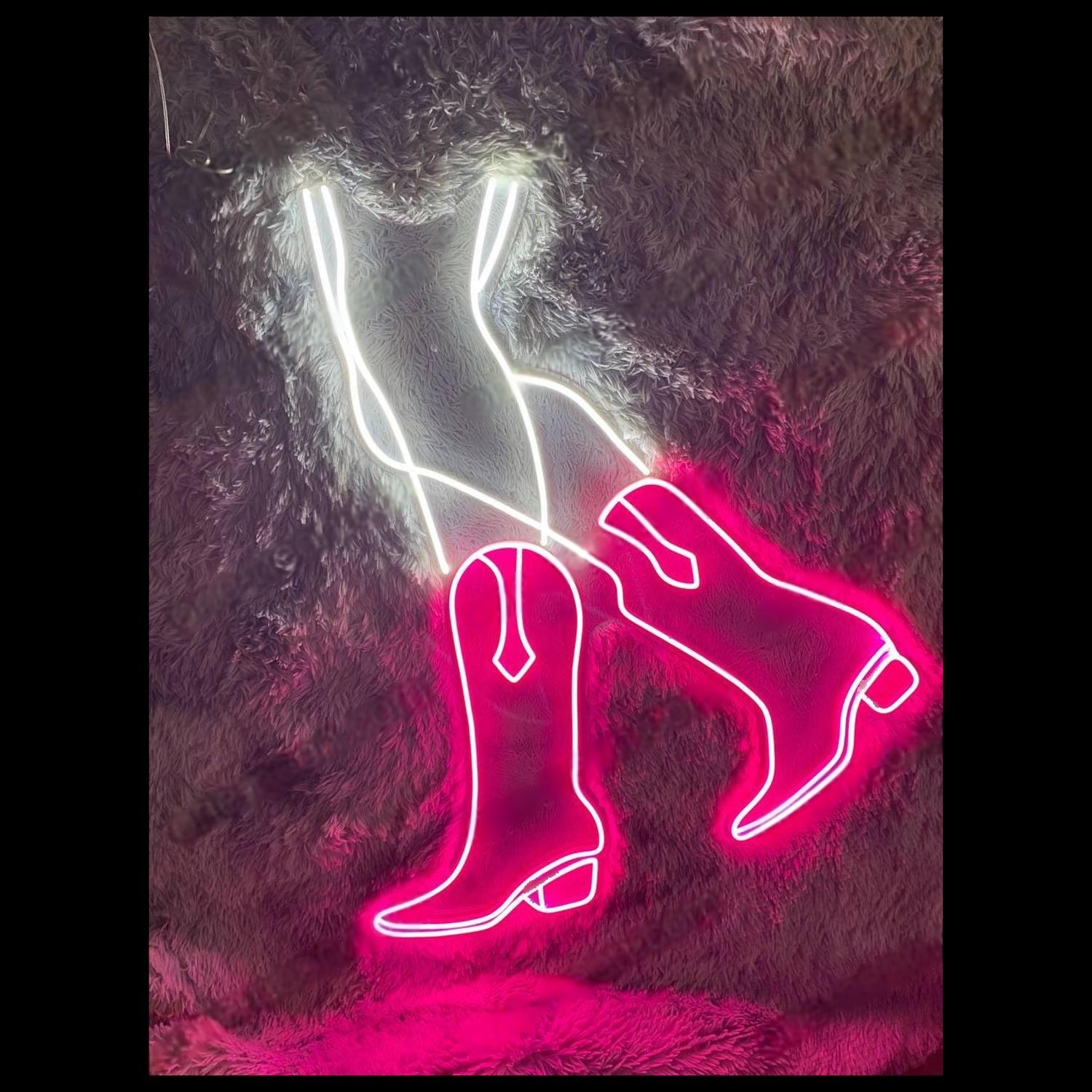 Pink-White Cowboy Boots Led Neon Sign For Indoor Western Decor | Shineneon