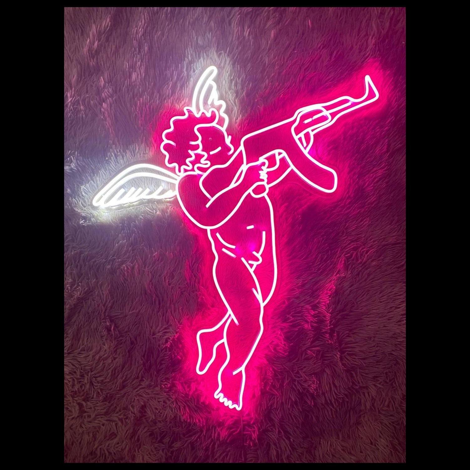 Pink-White Cupid With Gun Led Neon Sign For Modern Indoor Decor | Shineneon