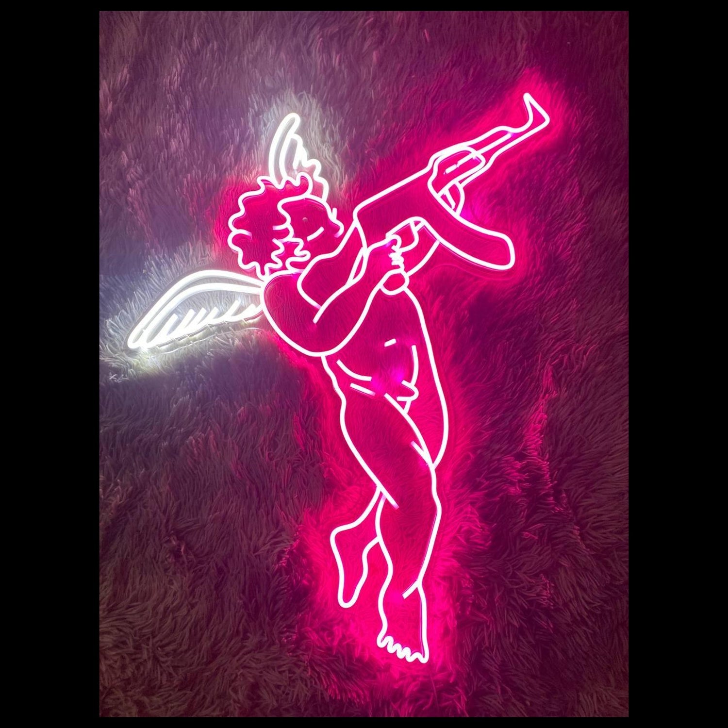 Pink-White Cupid With Gun Led Neon Sign For Modern Indoor Decor | Shineneon
