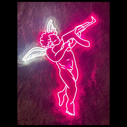 Pink-White Cupid With Gun Led Neon Sign For Modern Indoor Decor | Shineneon