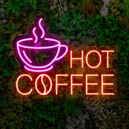 Pink White Hot Coffee Led Neon Sign With Cup Design For Cafe Home Bar Decor | Shineneon