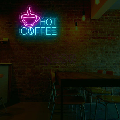 Pink White Hot Coffee Led Neon Sign With Cup Design For Cafe Home Bar Decor | Shineneon