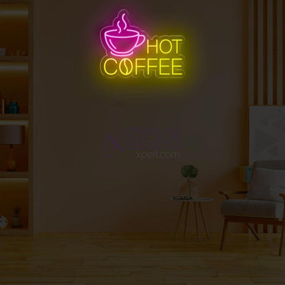 Pink White Hot Coffee Led Neon Sign With Cup Design For Cafe Home Bar Decor | Shineneon