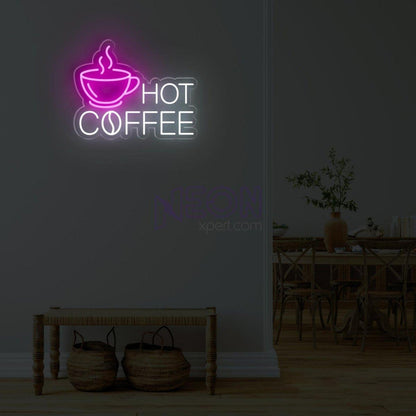 Pink White Hot Coffee Led Neon Sign With Cup Design For Cafe Home Bar Decor | Shineneon