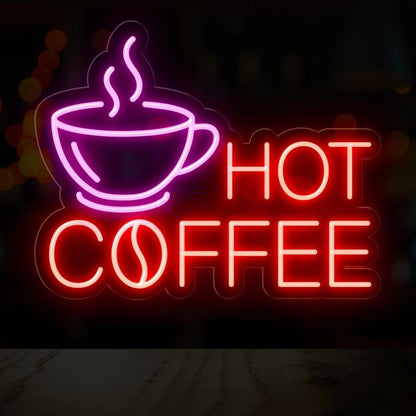 Pink White Hot Coffee Led Neon Sign With Cup Design For Cafe Home Bar Decor | Shineneon