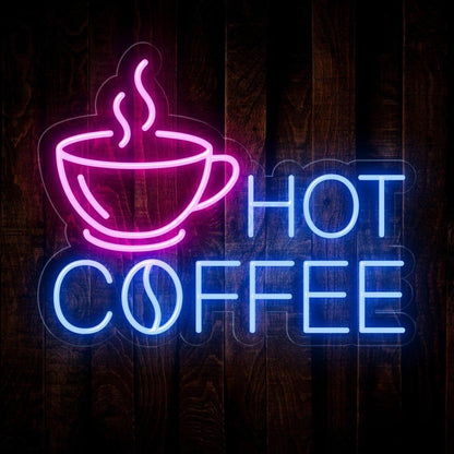 Pink White Hot Coffee Led Neon Sign With Cup Design For Cafe Home Bar Decor | Shineneon