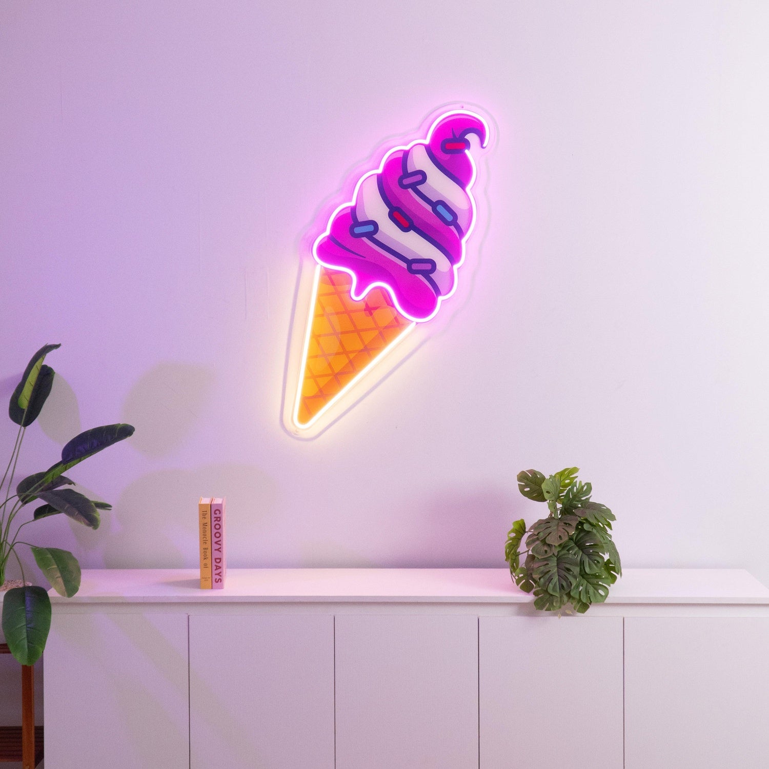 Pink White Orange Ice Cream Cone Uv Printed Led Neon Sign For Dessert Shop Home Decor | Shineneon