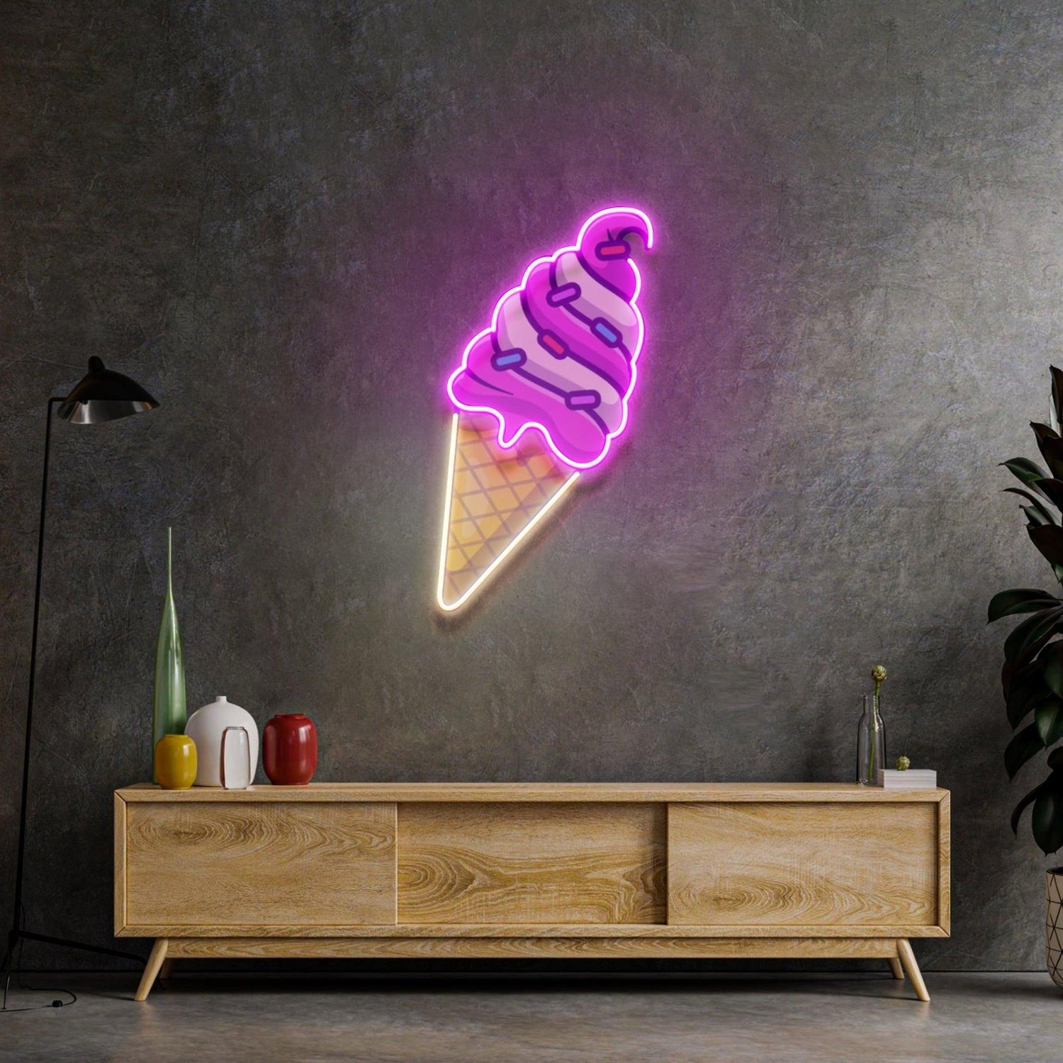 Pink White Orange Ice Cream Cone Uv Printed Led Neon Sign For Dessert Shop Home Decor | Shineneon