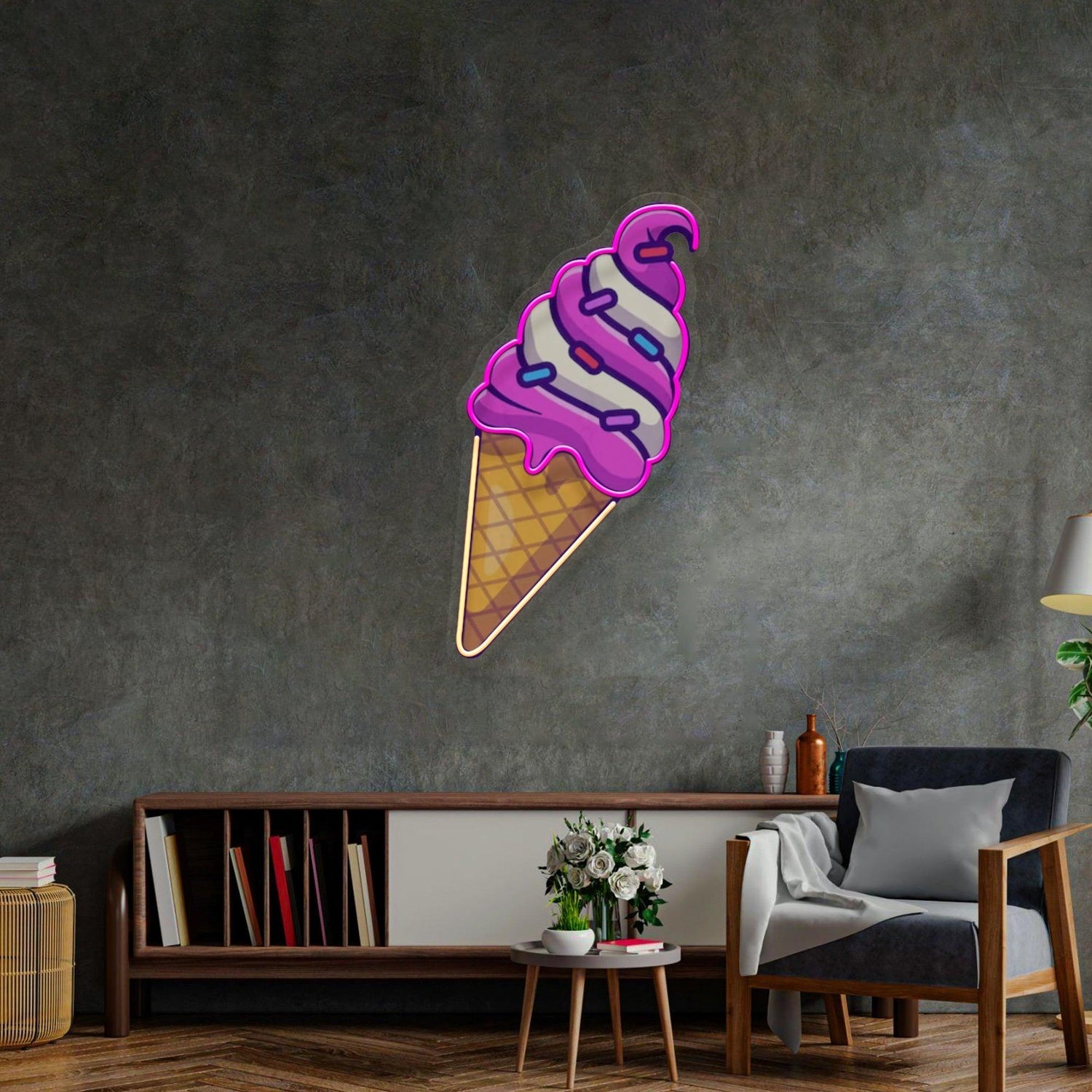 Pink White Orange Ice Cream Cone Uv Printed Led Neon Sign For Dessert Shop Home Decor | Shineneon