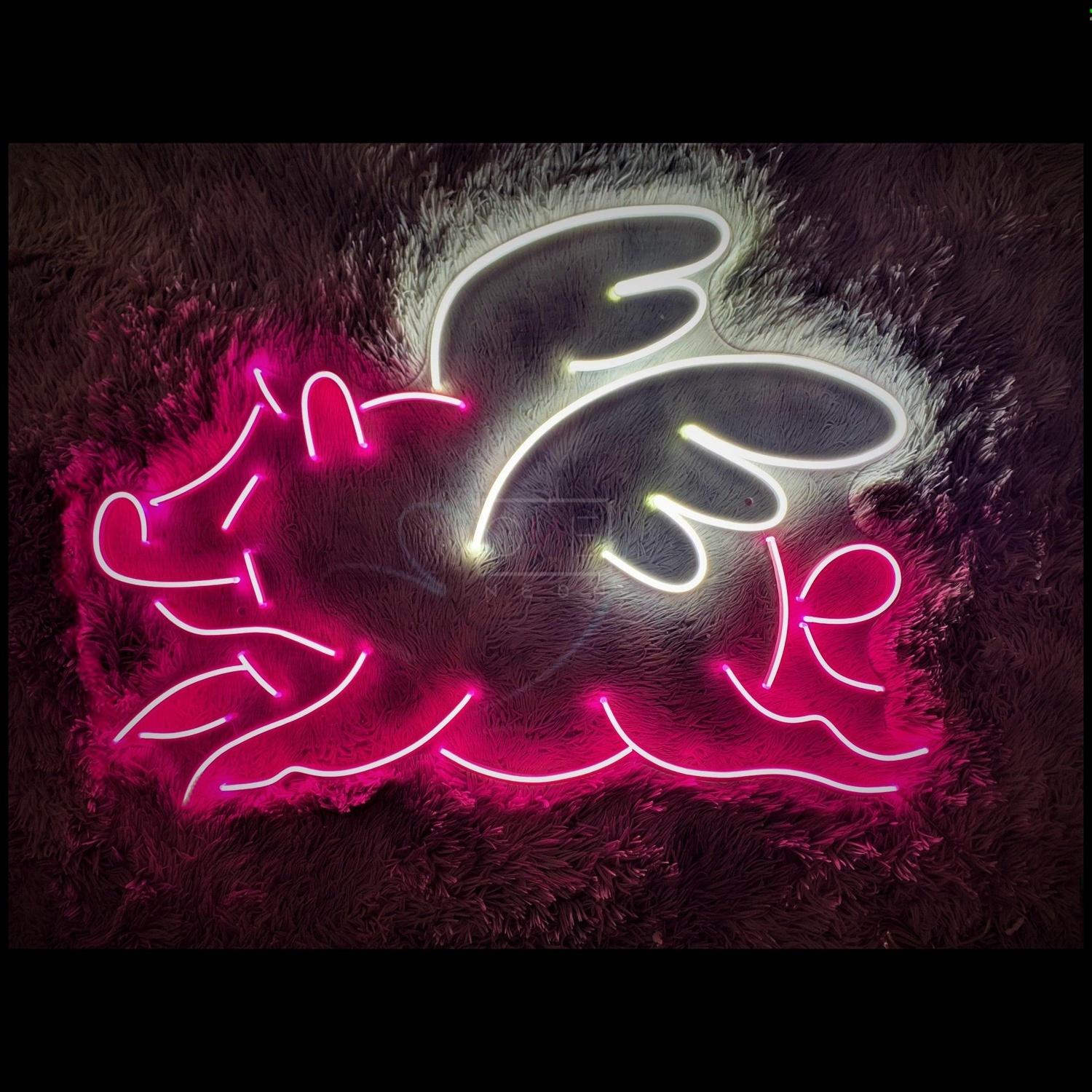 Pink-White Winged Flame Led Neon Sign For Bedroom Studio Decor | Shineneon