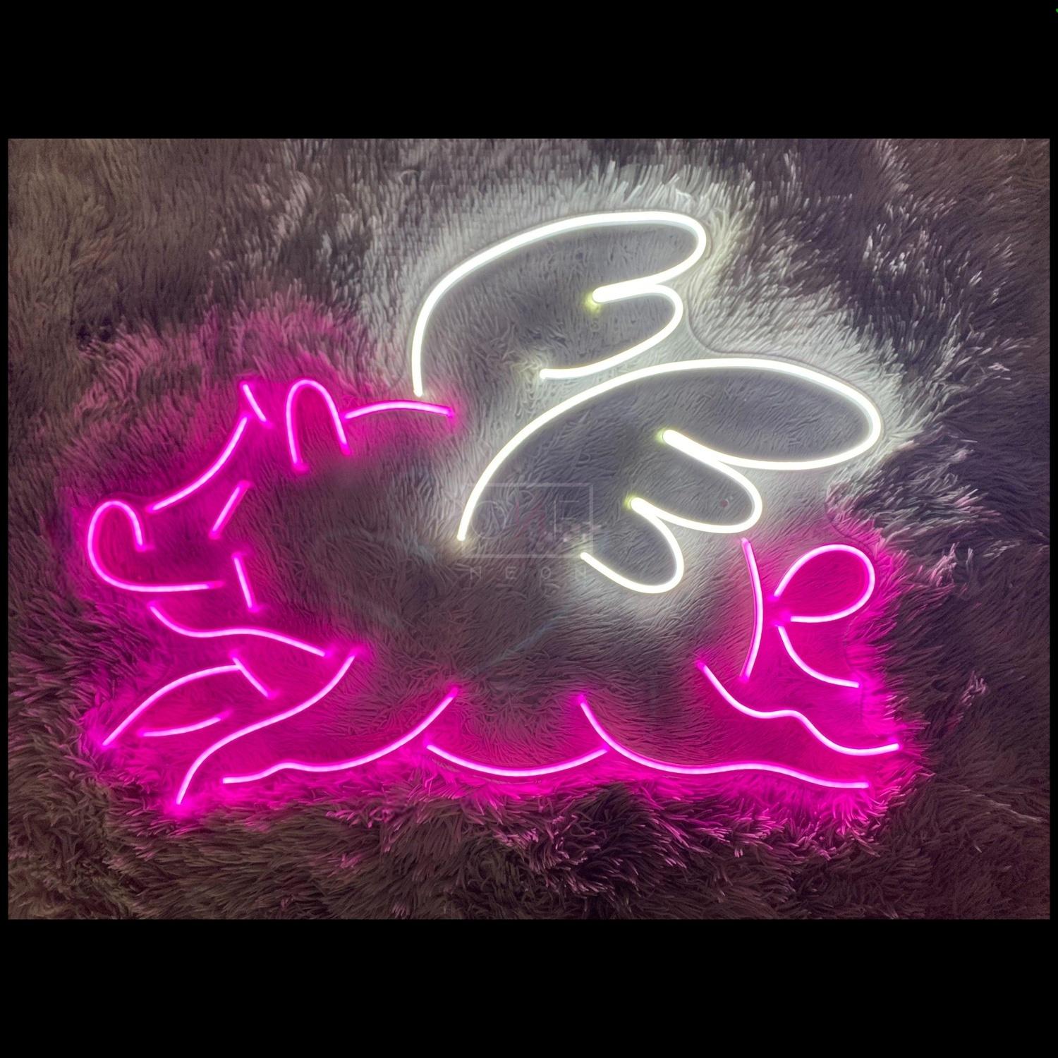 Pink-White Winged Flame Led Neon Sign For Bedroom Studio Decor | Shineneon